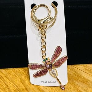 Mint Purple and Gold Dragonfly Keychain Purse Charm